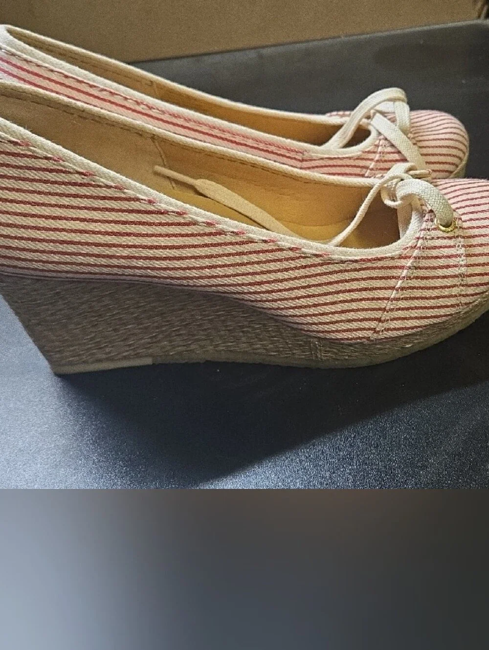 Clarks Pink and White Striped Wedge Ballet Flats